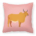 Zebu Indicine Cow Pink Check Decorative Throw Pillow 18x18 Indoor Outdoor Accent Cushion, Fabric Cover with Insert for Sofa, Bed, Porch & Living Room