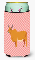 Zebu Indicine Cow Pink Check Tall Boy Hugger Can Cooler Sleeve Machine Washable Drink Collapsible Insulator Beverage Insulated Holder