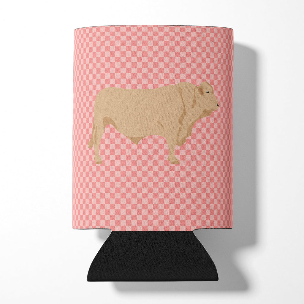 Charolais Cow Pink Check Can or Bottle Hugger Cooler Sleeve for Standard 12 oz Cans, Insulated Foam Beer & Soda Can Hugger Reusable