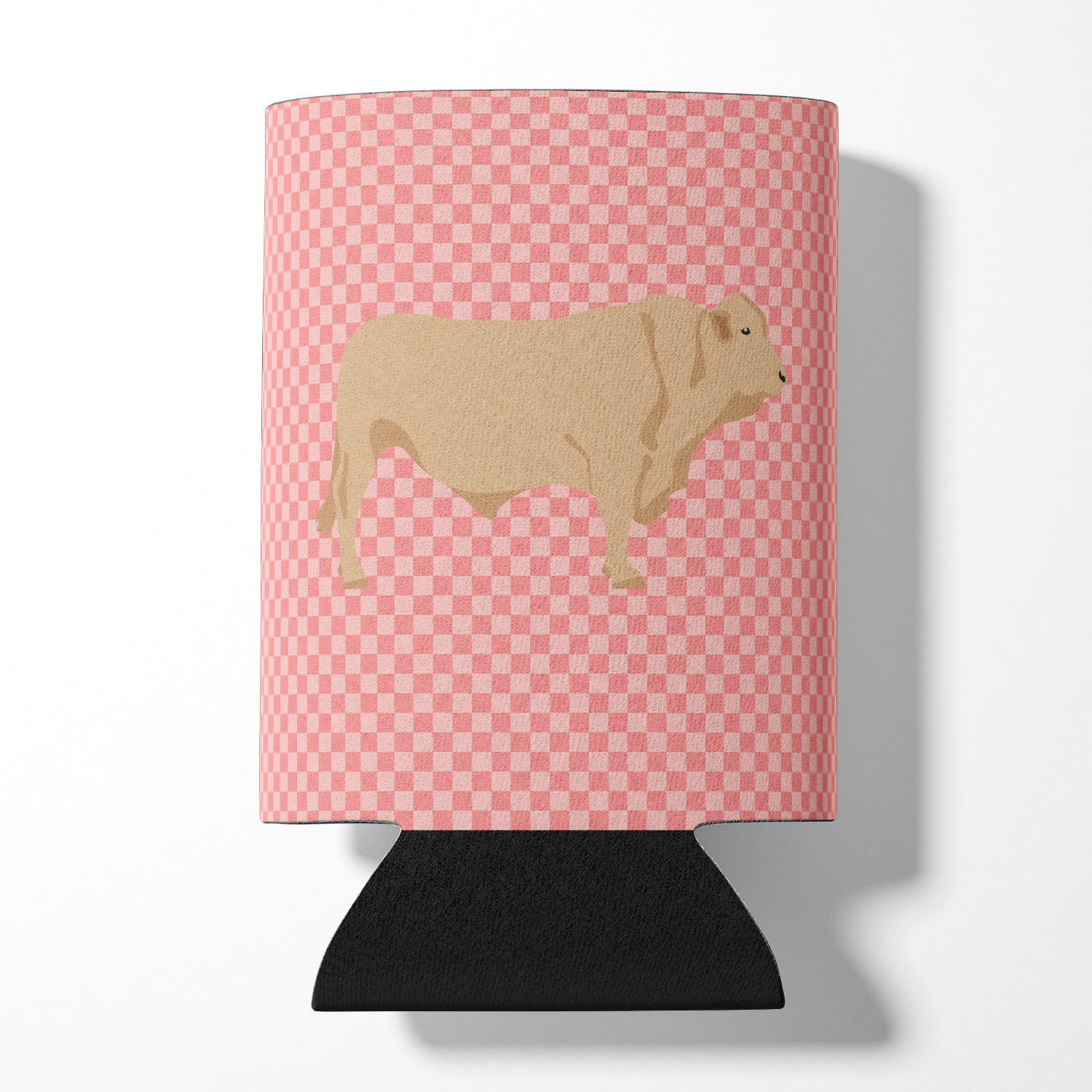 Charolais Cow Pink Check Can or Bottle Hugger Cooler Sleeve for Standard 12 oz Cans, Insulated Foam Beer & Soda Can Hugger Reusable