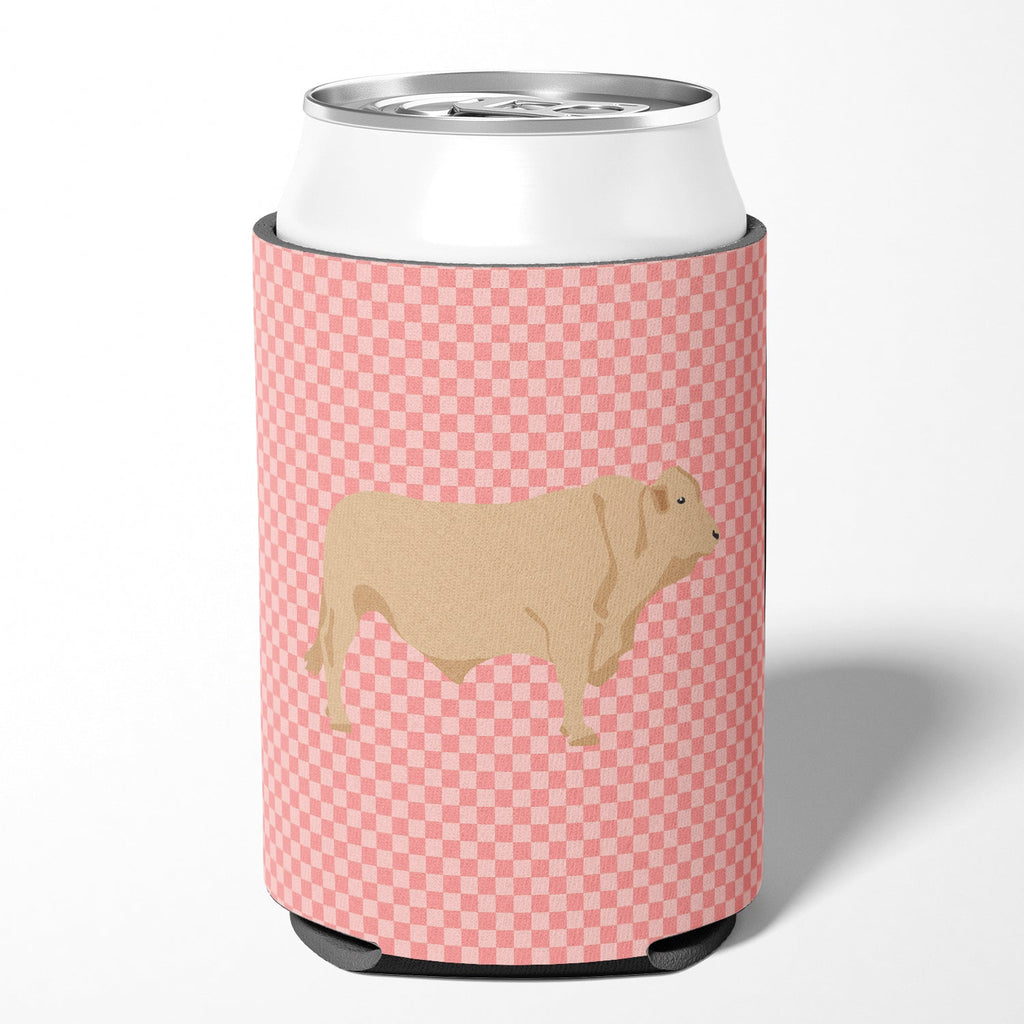Charolais Cow Pink Check Can or Bottle Hugger Cooler Sleeve for Standard 12 oz Cans, Insulated Foam Beer & Soda Can Hugger Reusable