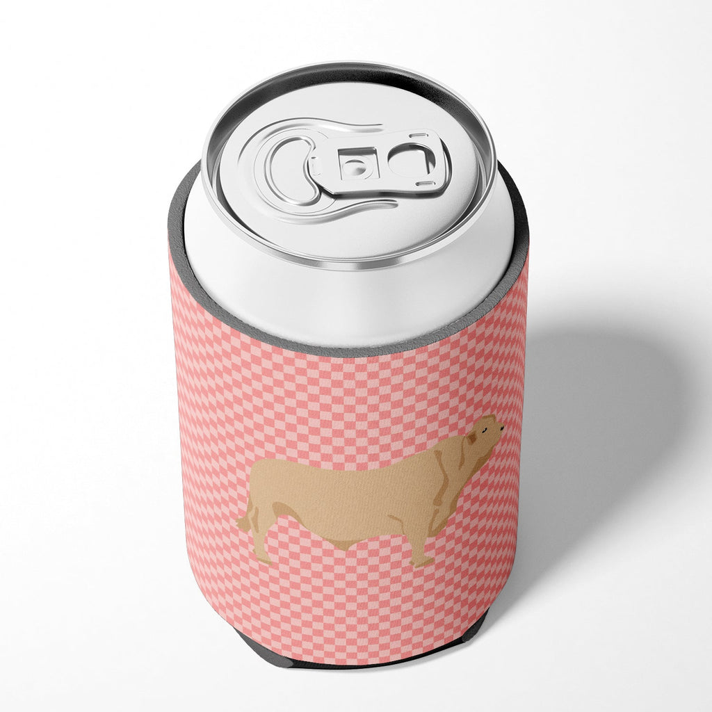 Charolais Cow Pink Check Can or Bottle Hugger Cooler Sleeve for Standard 12 oz Cans, Insulated Foam Beer & Soda Can Hugger Reusable