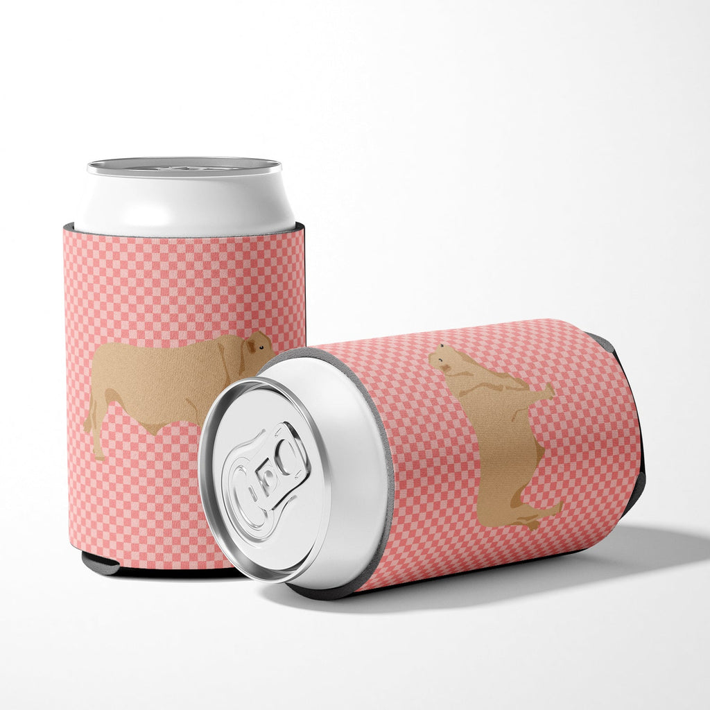 Charolais Cow Pink Check Can or Bottle Hugger Cooler Sleeve for Standard 12 oz Cans, Insulated Foam Beer & Soda Can Hugger Reusable