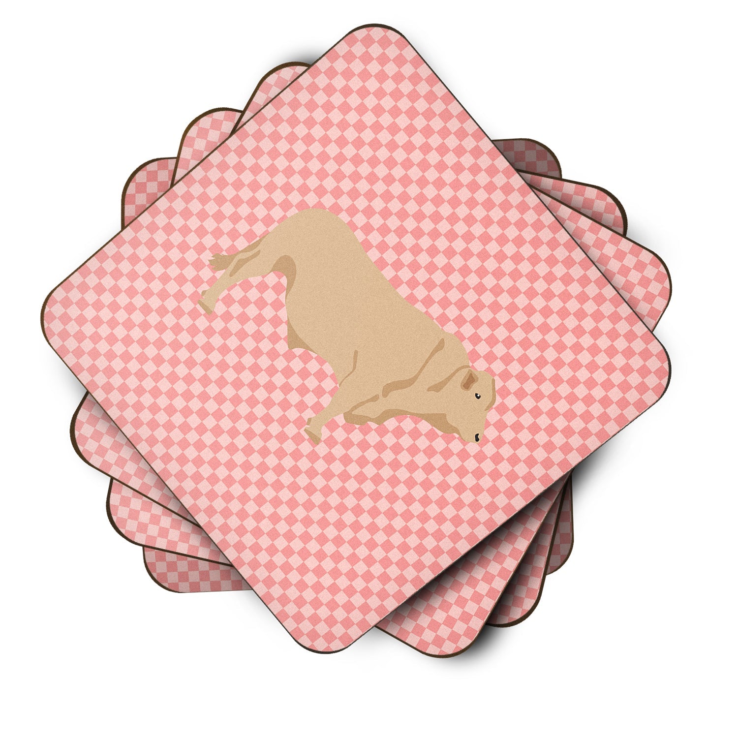 Charolais Cow Pink Check Foam Coasters Set of 4 Cup Coasters for Indoor Outdoor, Tabletop Protection, Anti Slip, Mouse pad Material