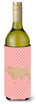 Charolais Cow Pink Check Wine Bottle Hugger Gift Sleeve for Standard 750 ml Bottles, Insulated Reusable Also Fits Mini Shot & Pint Bottles
