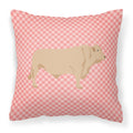 Charolais Cow Pink Check Decorative Throw Pillow 18x18 Indoor Outdoor Accent Cushion, Fabric Cover with Insert for Sofa, Bed, Porch & Living Room
