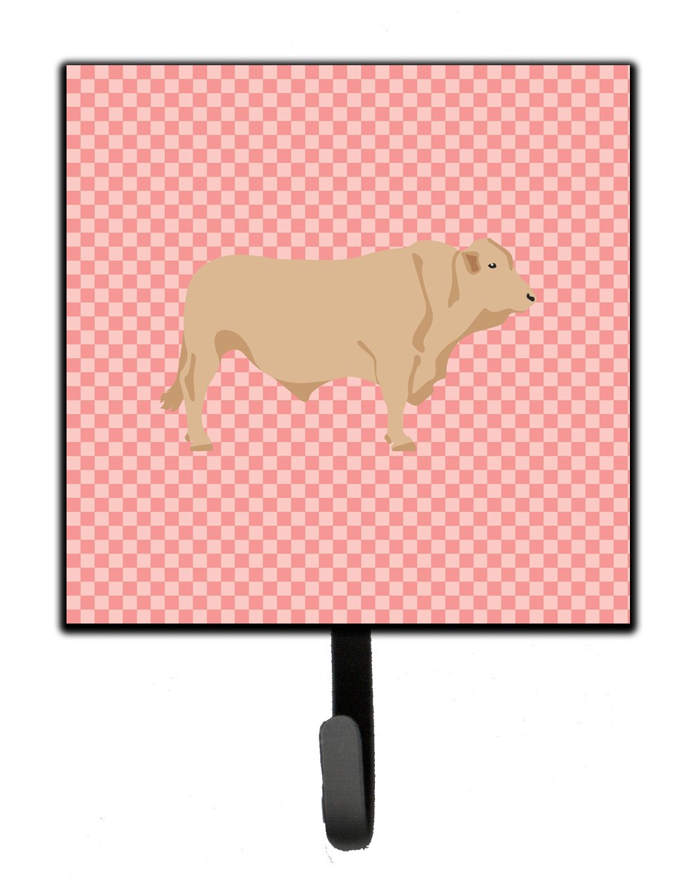 Charolais Cow Pink Check Leash or Key Holder Wall Hooks, Key Hooks Holder, Coat Rack Wall Mount, Coat Hooks, Hooks for Hanging Keys, Towels, Aprons, Leashes