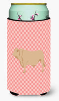Charolais Cow Pink Check Tall Boy Hugger Can Cooler Sleeve Machine Washable Drink Collapsible Insulator Beverage Insulated Holder