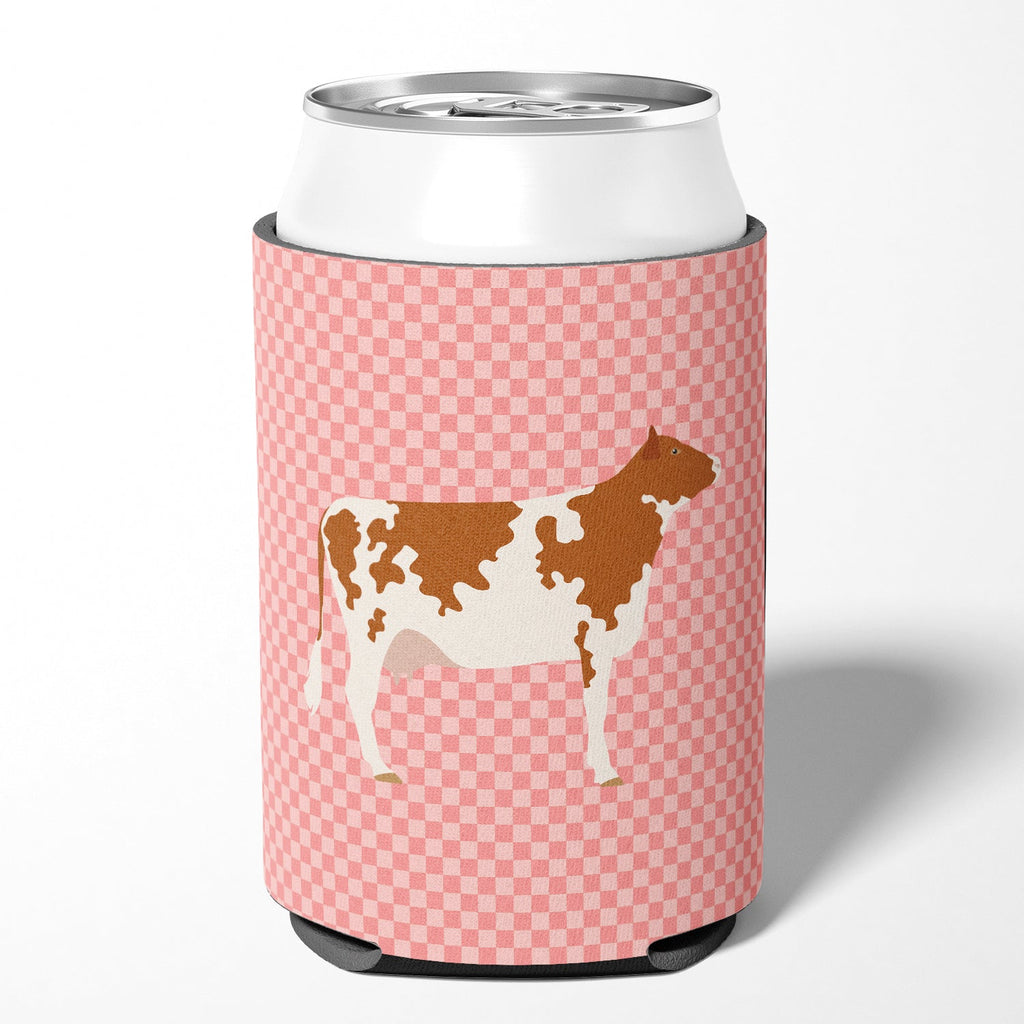 Ayrshire Cow Pink Check Can or Bottle Hugger Cooler Sleeve for Standard 12 oz Cans, Insulated Foam Beer & Soda Can Hugger Reusable