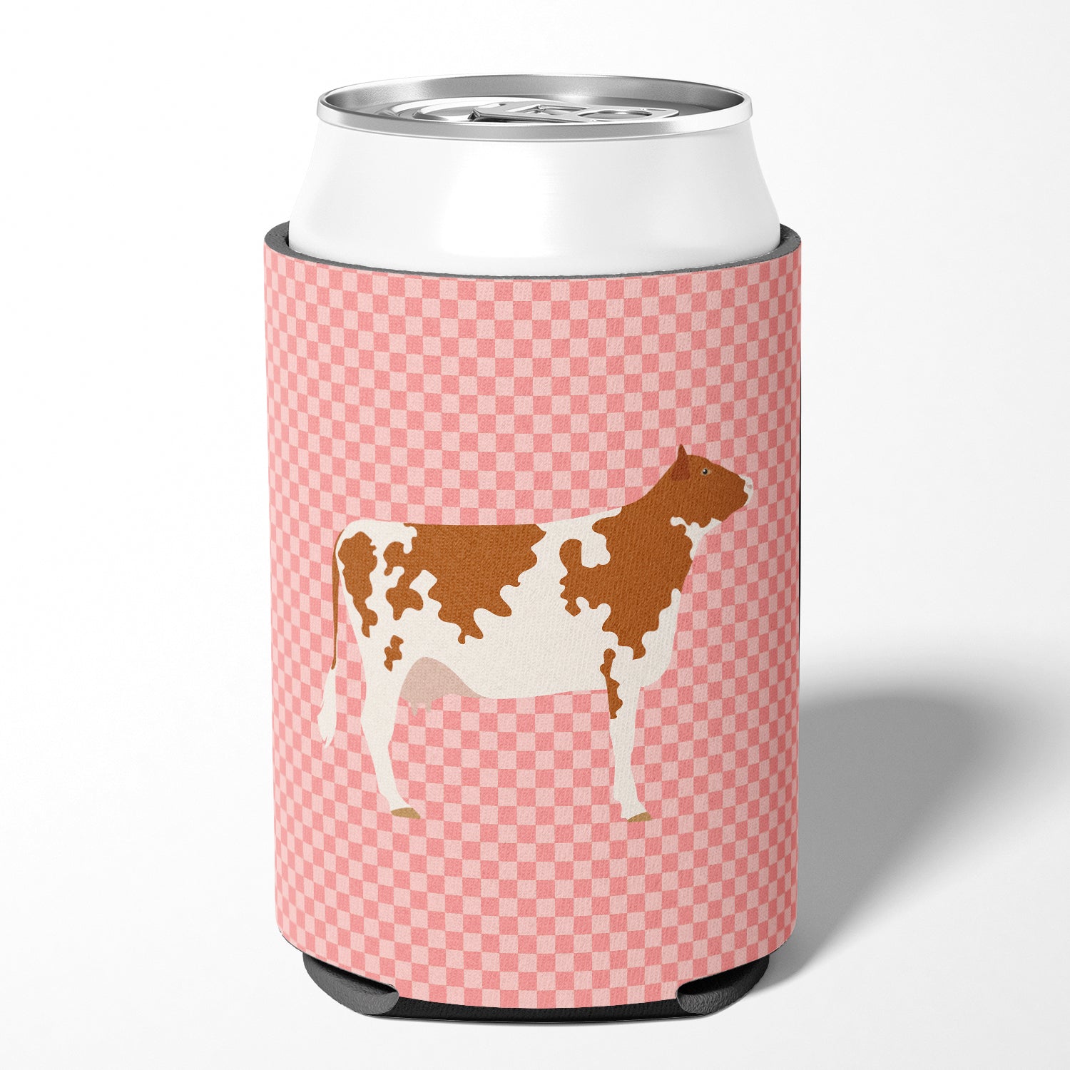 Ayrshire Cow Pink Check Can or Bottle Hugger Cooler Sleeve for Standard 12 oz Cans, Insulated Foam Beer & Soda Can Hugger Reusable