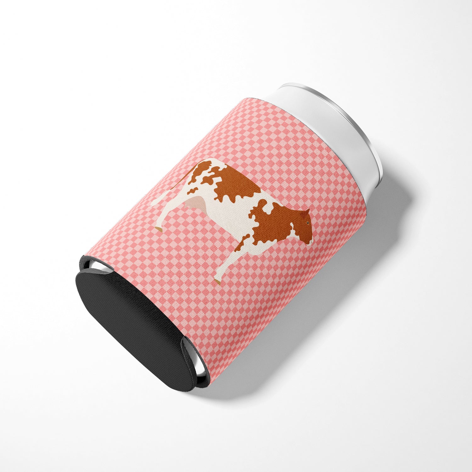 Ayrshire Cow Pink Check Can or Bottle Hugger Cooler Sleeve for Standard 12 oz Cans, Insulated Foam Beer & Soda Can Hugger Reusable