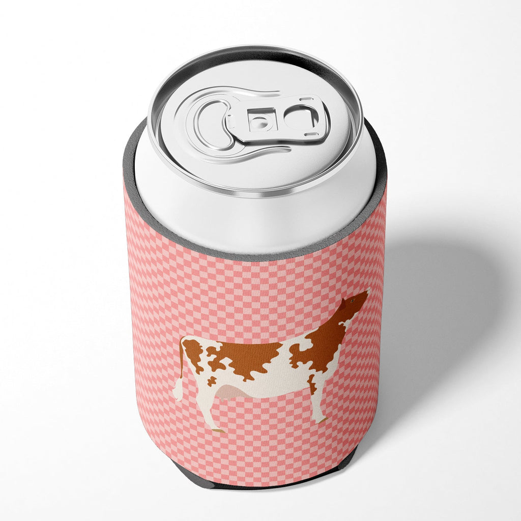 Ayrshire Cow Pink Check Can or Bottle Hugger Cooler Sleeve for Standard 12 oz Cans, Insulated Foam Beer & Soda Can Hugger Reusable
