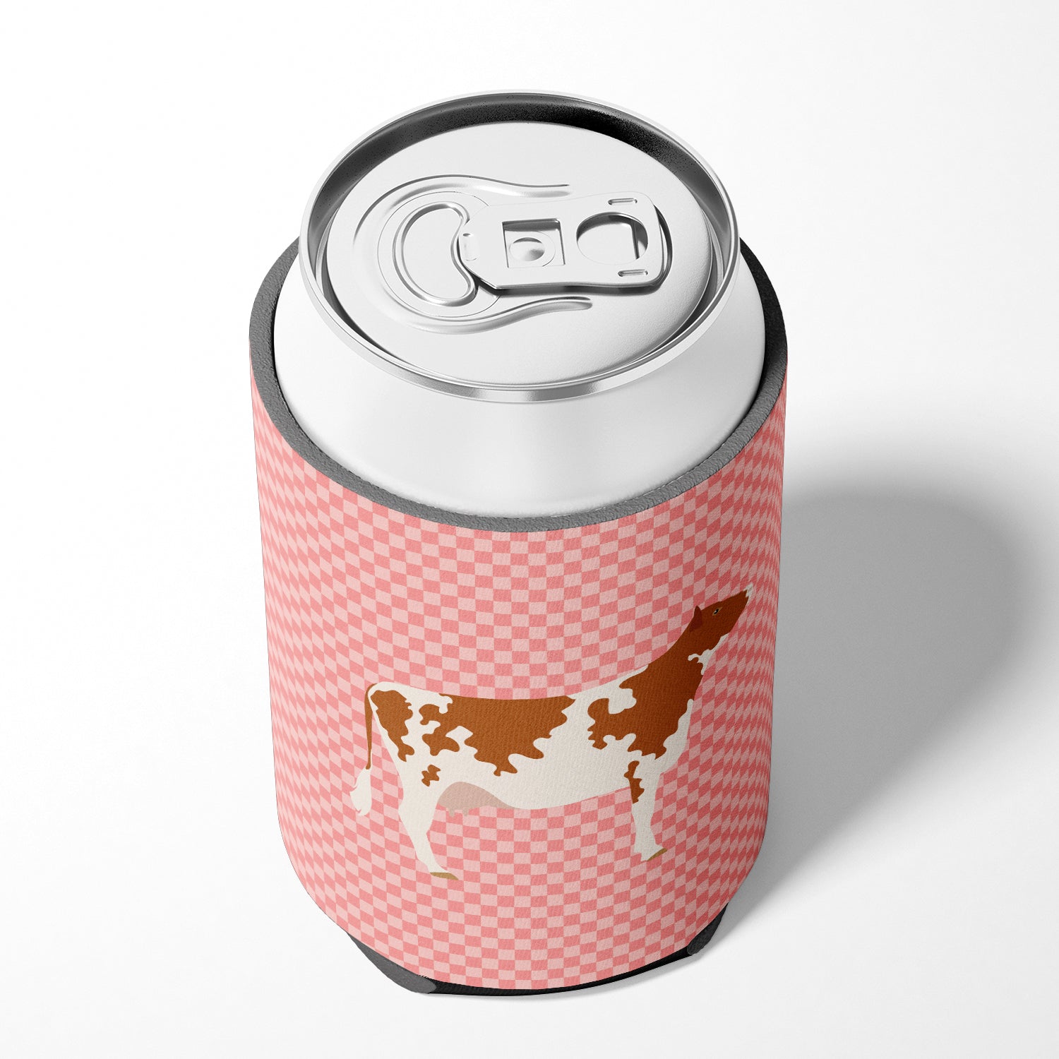 Ayrshire Cow Pink Check Can or Bottle Hugger Cooler Sleeve for Standard 12 oz Cans, Insulated Foam Beer & Soda Can Hugger Reusable