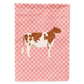Ayrshire Cow Pink Check House Flag 28x40 Porch Sleeve Pole Decorative Outside Yard Banner Artwork Wall Hanging, Polyester