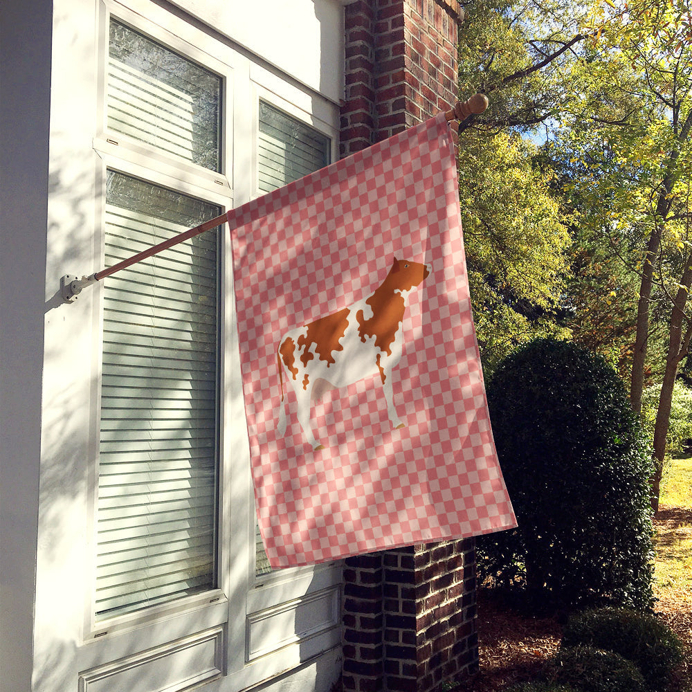 Ayrshire Cow Pink Check House Flag 28x40 Porch Sleeve Pole Decorative Outside Yard Banner Artwork Wall Hanging, Polyester
