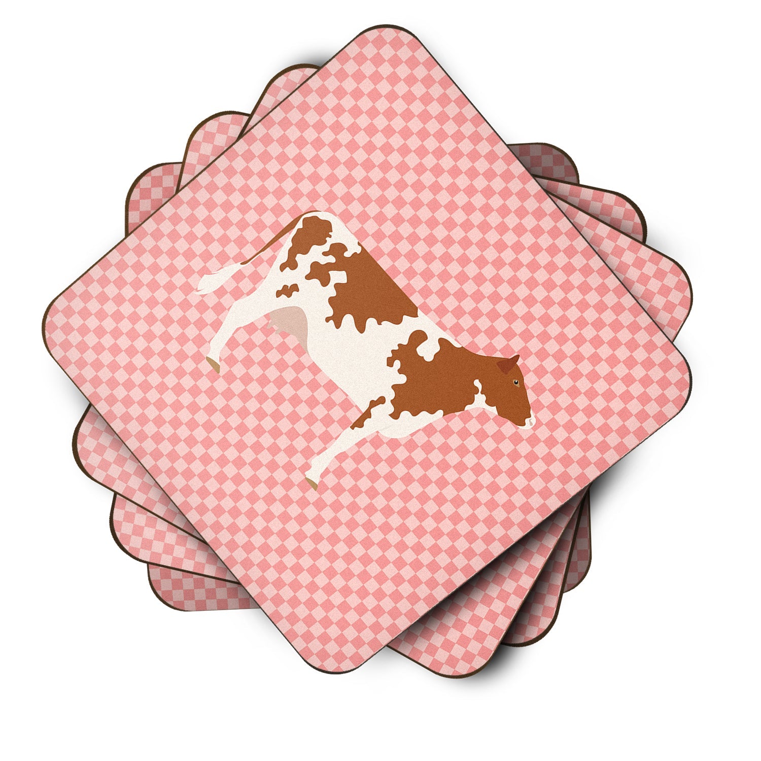 Ayrshire Cow Pink Check Foam Coasters Set of 4 Cup Coasters for Indoor Outdoor, Tabletop Protection, Anti Slip, Mouse pad Material