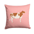 Ayrshire Cow Pink Check Decorative Throw Pillow 14x14 Indoor Outdoor Accent Cushion, Fabric Cover with Insert for Sofa, Bed, Porch & Living Room