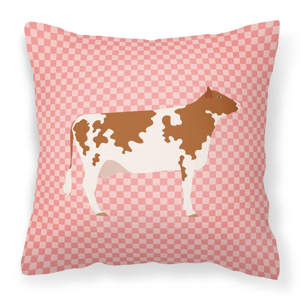Ayrshire Cow Pink Check Decorative Throw Pillow 18x18 Indoor Outdoor Accent Cushion, Fabric Cover with Insert for Sofa, Bed, Porch & Living Room
