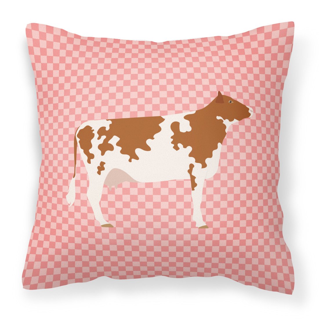 Ayrshire Cow Pink Check Decorative Throw Pillow 18x18 Indoor Outdoor Accent Cushion, Fabric Cover with Insert for Sofa, Bed, Porch & Living Room