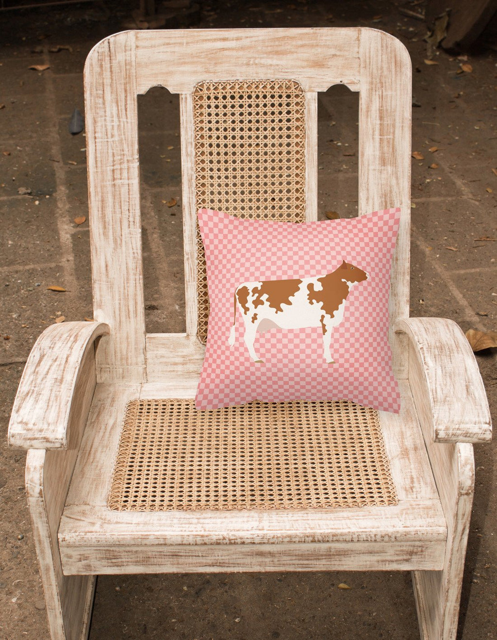 Ayrshire Cow Pink Check Decorative Throw Pillow 18x18 Indoor Outdoor Accent Cushion, Fabric Cover with Insert for Sofa, Bed, Porch & Living Room