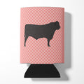 Black Angus Cow Pink Check Can or Bottle Hugger Cooler Sleeve for Standard 12 oz Cans, Insulated Foam Beer & Soda Can Hugger Reusable