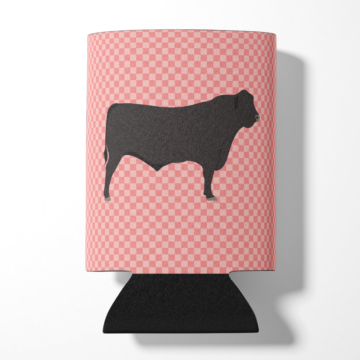 Black Angus Cow Pink Check Can or Bottle Hugger Cooler Sleeve for Standard 12 oz Cans, Insulated Foam Beer & Soda Can Hugger Reusable