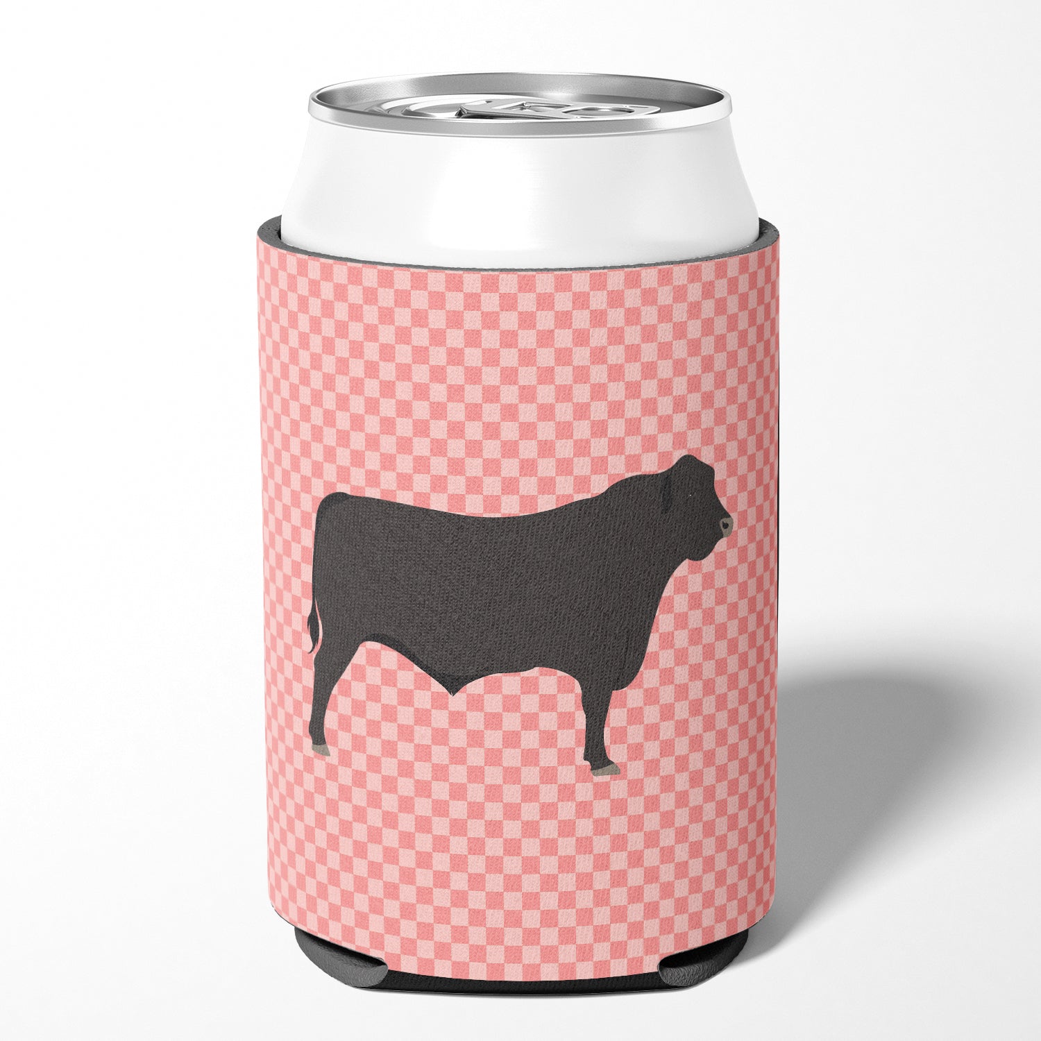Black Angus Cow Pink Check Can or Bottle Hugger Cooler Sleeve for Standard 12 oz Cans, Insulated Foam Beer & Soda Can Hugger Reusable