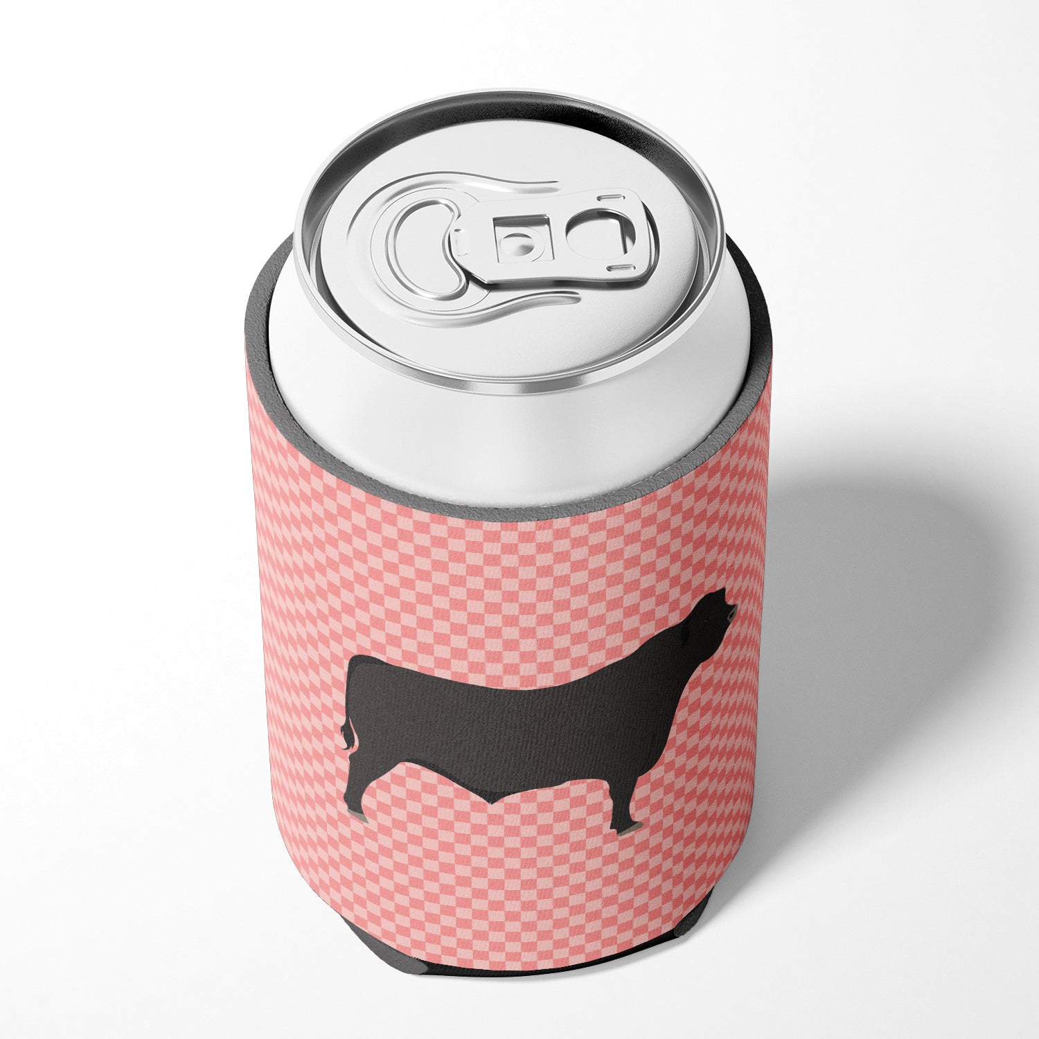Black Angus Cow Pink Check Can or Bottle Hugger Cooler Sleeve for Standard 12 oz Cans, Insulated Foam Beer & Soda Can Hugger Reusable