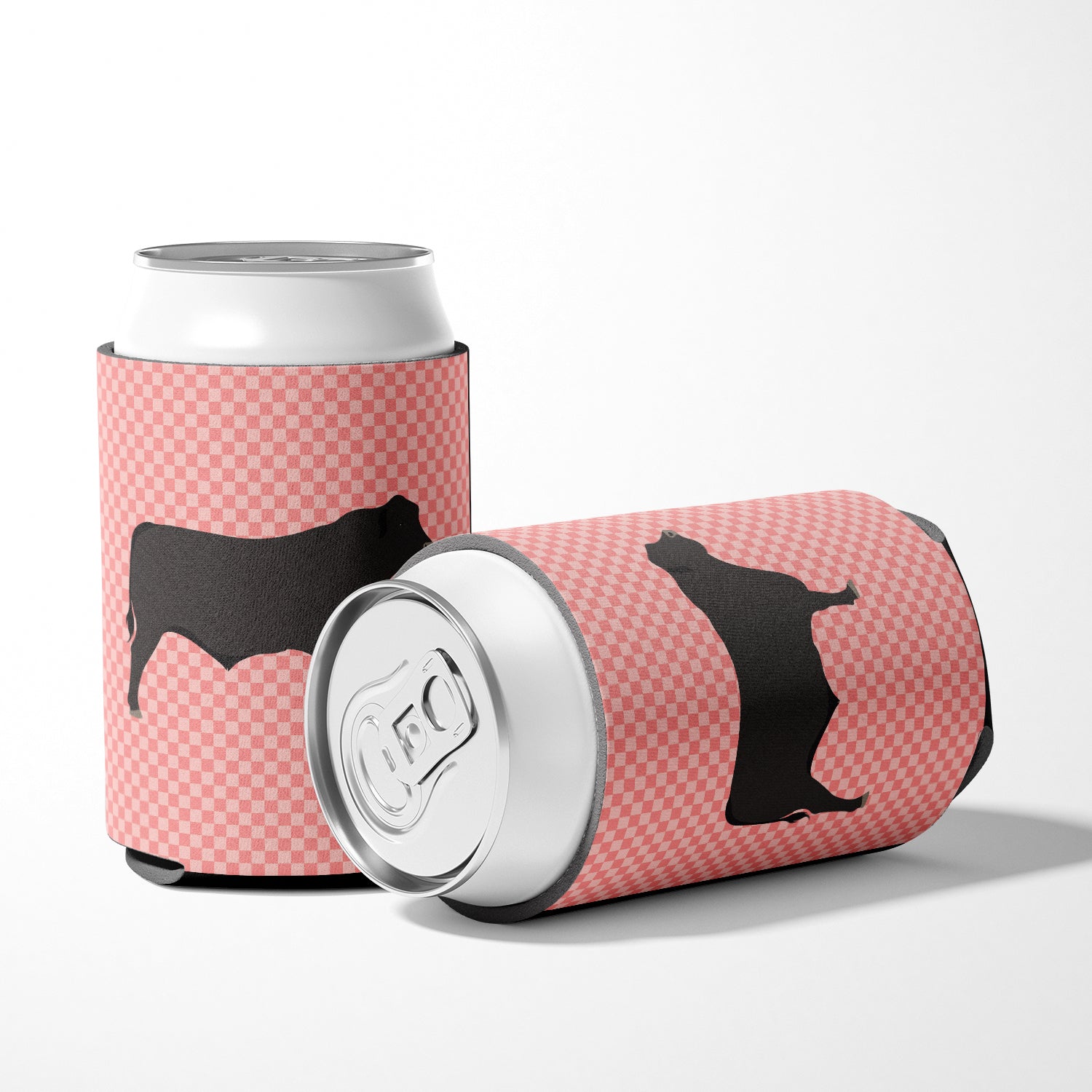 Black Angus Cow Pink Check Can or Bottle Hugger Cooler Sleeve for Standard 12 oz Cans, Insulated Foam Beer & Soda Can Hugger Reusable