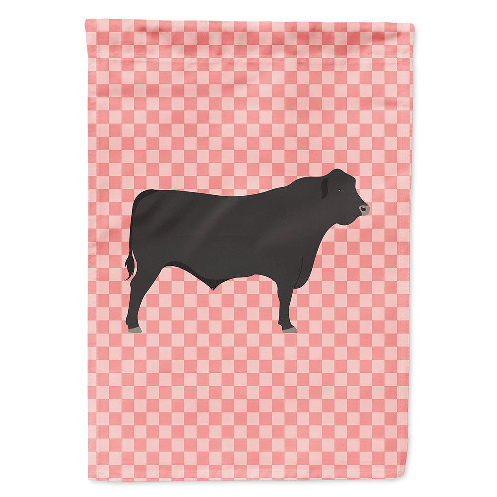Black Angus Cow Pink Check House Flag 28x40 Porch Sleeve Pole Decorative Outside Yard Banner Artwork Wall Hanging, Polyester
