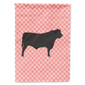 Black Angus Cow Pink Check House Flag 28x40 Porch Sleeve Pole Decorative Outside Yard Banner Artwork Wall Hanging, Polyester