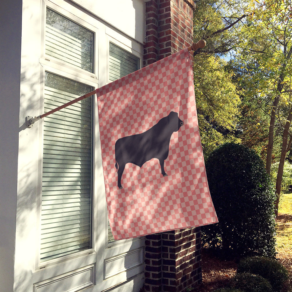 Black Angus Cow Pink Check House Flag 28x40 Porch Sleeve Pole Decorative Outside Yard Banner Artwork Wall Hanging, Polyester