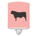 Black Angus Cow Pink Check Ceramic Night Light Compact, UL-Certified, Ideal for Bedroom, Bathroom, Nursery, Hallway, Kitchen, 6x4x3, Multicolor