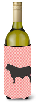 Black Angus Cow Pink Check Wine Bottle Hugger Gift Sleeve for Standard 750 ml Bottles, Insulated Reusable Also Fits Mini Shot & Pint Bottles