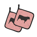 Black Angus Cow Pink Check Pot Holder Set of 2 Heat Resistant Quilted Hot Pads 7.5 x 7.5 Inch, Insulated Kitchen Trivets for Cooking & Baking