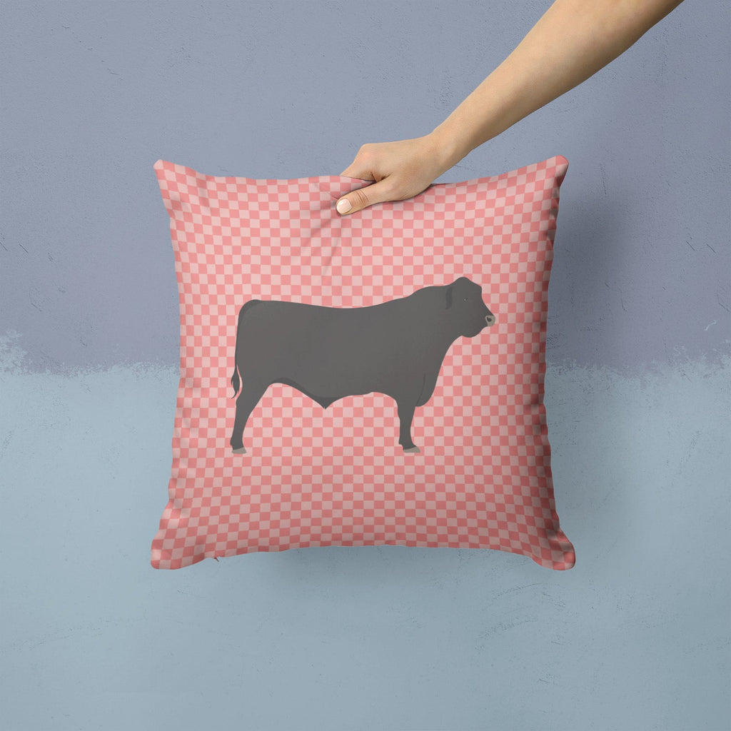 Black Angus Cow Pink Check Decorative Throw Pillow 14x14 Indoor Outdoor Accent Cushion, Fabric Cover with Insert for Sofa, Bed, Porch & Living Room