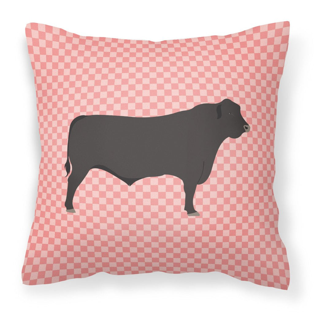 Black Angus Cow Pink Check Decorative Throw Pillow 18x18 Indoor Outdoor Accent Cushion, Fabric Cover with Insert for Sofa, Bed, Porch & Living Room