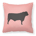Black Angus Cow Pink Check Decorative Throw Pillow 18x18 Indoor Outdoor Accent Cushion, Fabric Cover with Insert for Sofa, Bed, Porch & Living Room