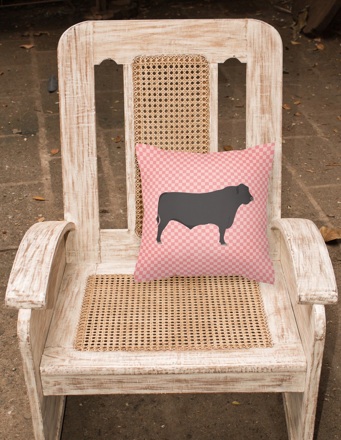 Black Angus Cow Pink Check Decorative Throw Pillow 18x18 Indoor Outdoor Accent Cushion, Fabric Cover with Insert for Sofa, Bed, Porch & Living Room