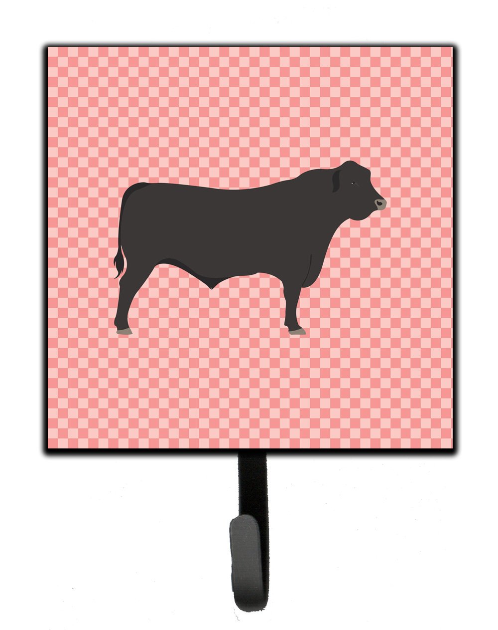 Black Angus Cow Pink Check Leash or Key Holder Wall Hooks, Key Hooks Holder, Coat Rack Wall Mount, Coat Hooks, Hooks for Hanging Keys, Towels, Aprons, Leashes