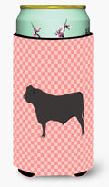 Black Angus Cow Pink Check Tall Boy Hugger Can Cooler Sleeve Machine Washable Drink Collapsible Insulator Beverage Insulated Holder