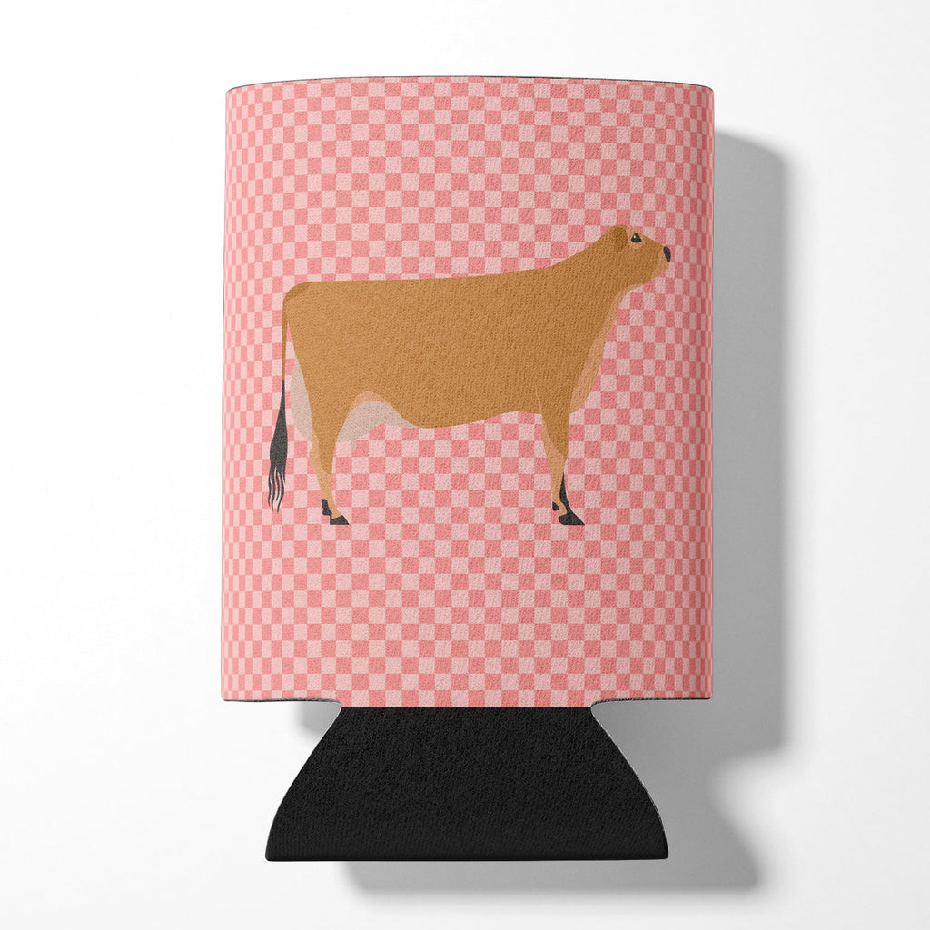 Jersey Cow Pink Check Can or Bottle Hugger Cooler Sleeve for Standard 12 oz Cans, Insulated Foam Beer & Soda Can Hugger Reusable