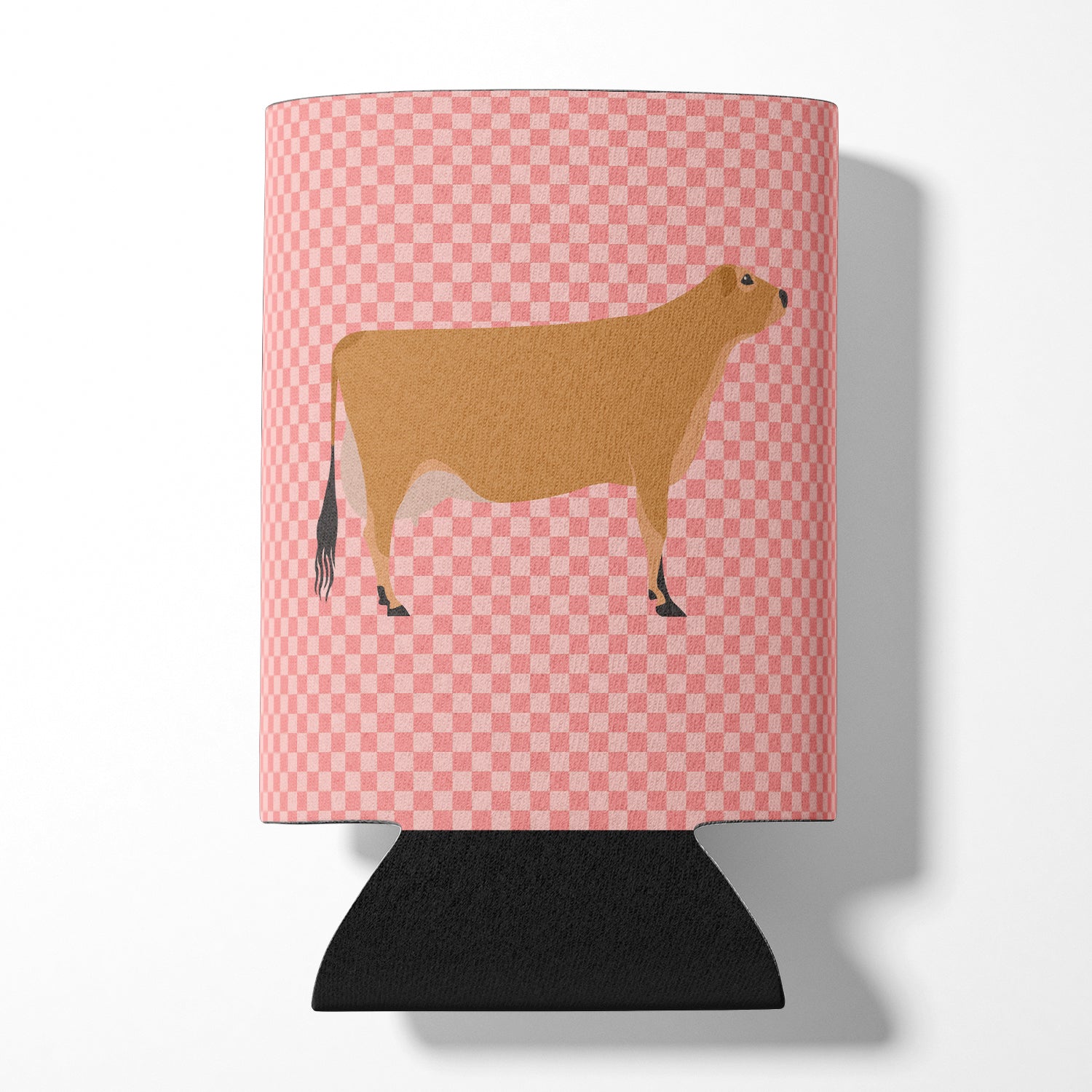 Jersey Cow Pink Check Can or Bottle Hugger Cooler Sleeve for Standard 12 oz Cans, Insulated Foam Beer & Soda Can Hugger Reusable