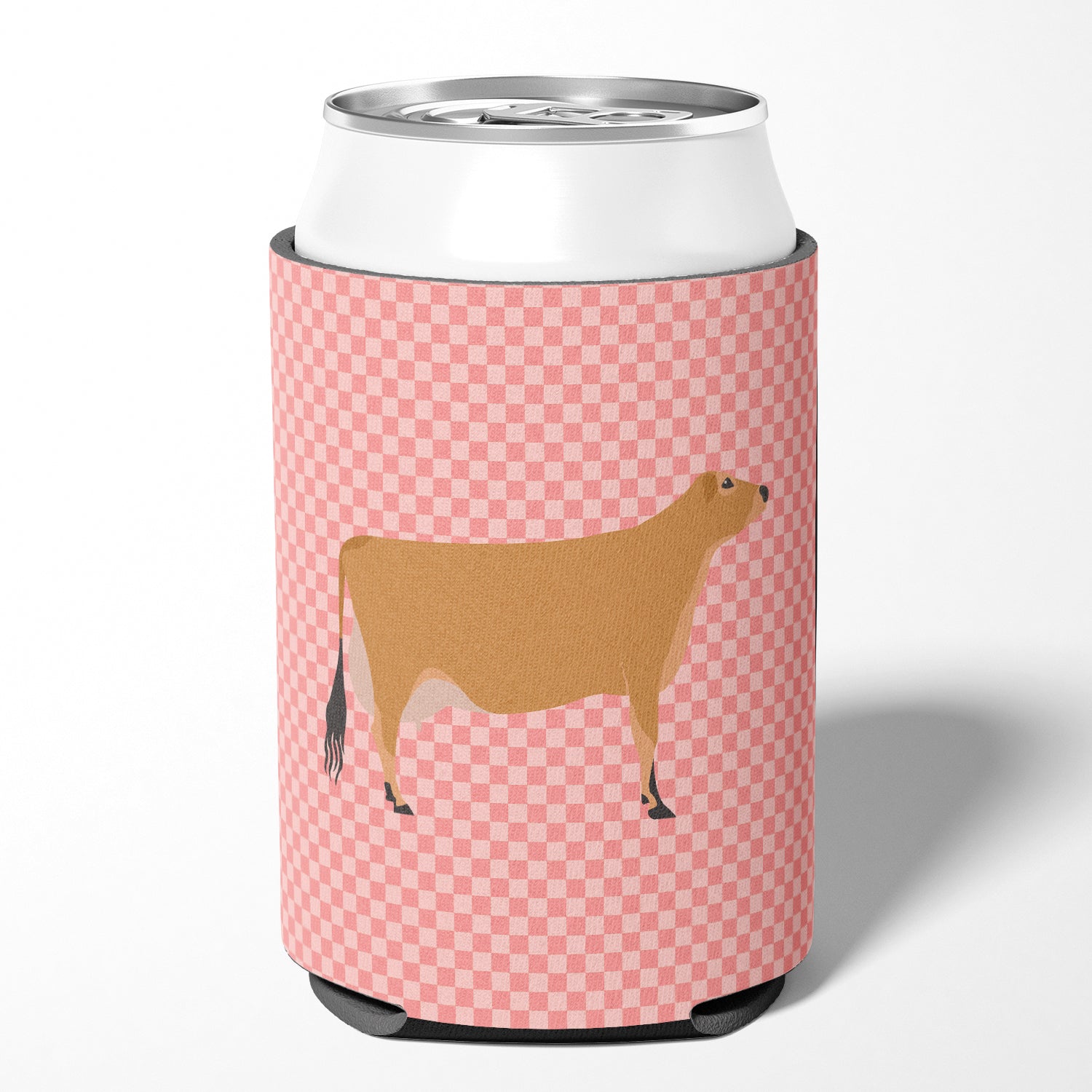 Jersey Cow Pink Check Can or Bottle Hugger Cooler Sleeve for Standard 12 oz Cans, Insulated Foam Beer & Soda Can Hugger Reusable