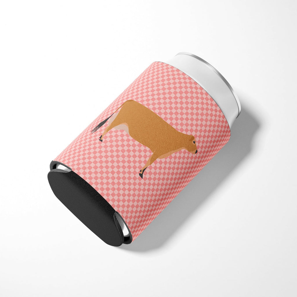 Jersey Cow Pink Check Can or Bottle Hugger Cooler Sleeve for Standard 12 oz Cans, Insulated Foam Beer & Soda Can Hugger Reusable