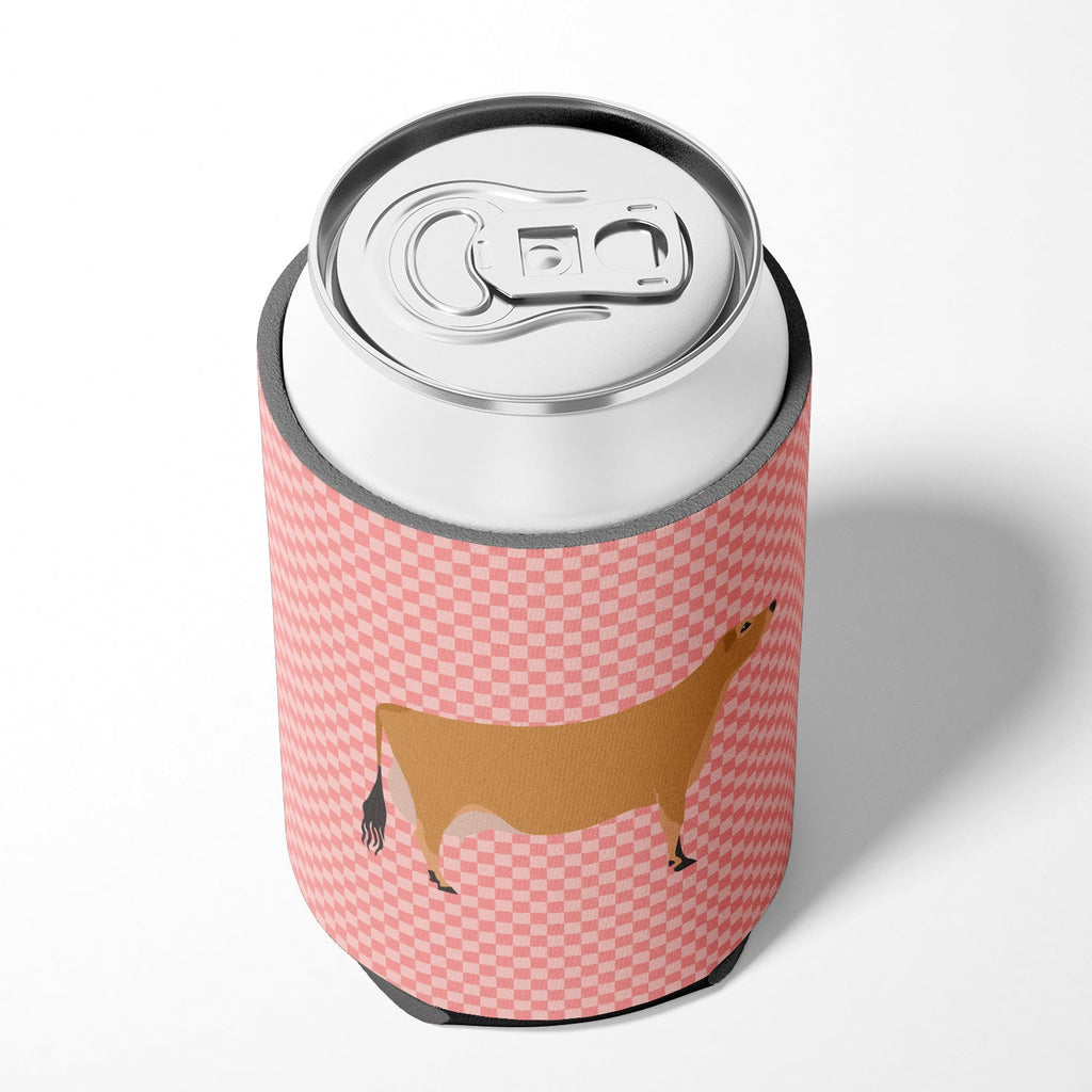 Jersey Cow Pink Check Can or Bottle Hugger Cooler Sleeve for Standard 12 oz Cans, Insulated Foam Beer & Soda Can Hugger Reusable