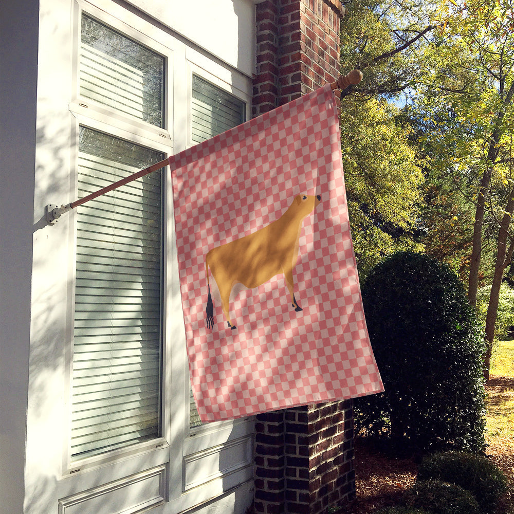 Jersey Cow Pink Check House Flag 28x40 Porch Sleeve Pole Decorative Outside Yard Banner Artwork Wall Hanging, Polyester