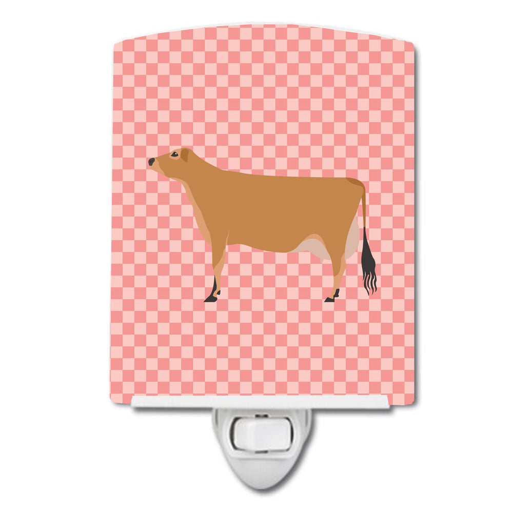 Jersey Cow Pink Check Ceramic Night Light Compact, UL-Certified, Ideal for Bedroom, Bathroom, Nursery, Hallway, Kitchen, 6x4x3, Multicolor