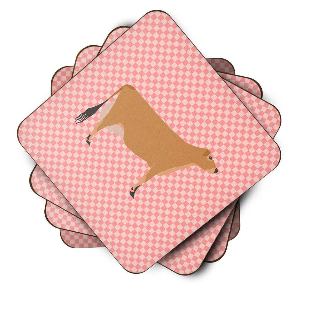 Jersey Cow Pink Check Foam Coasters Set of 4 Cup Coasters for Indoor Outdoor, Tabletop Protection, Anti Slip, Mouse pad Material