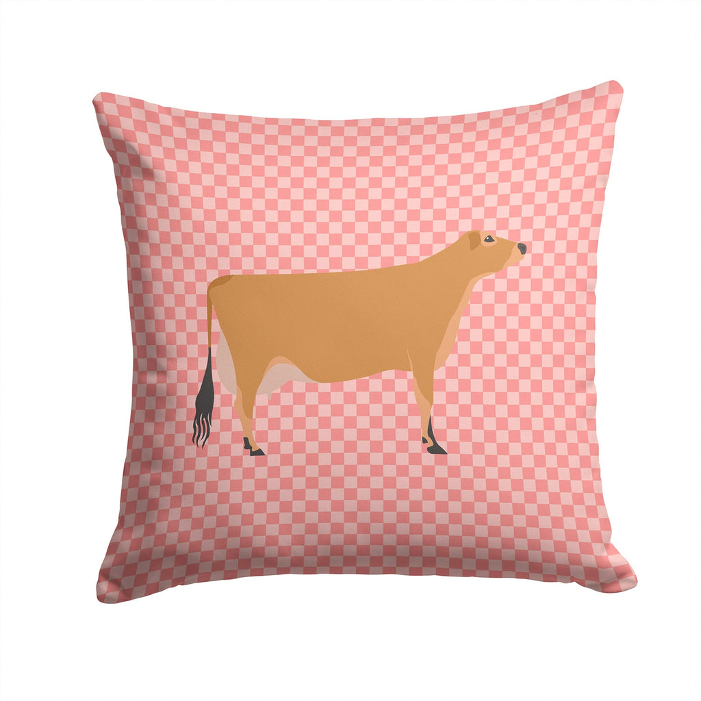 Jersey Cow Pink Check Decorative Throw Pillow 14x14 Indoor Outdoor Accent Cushion, Fabric Cover with Insert for Sofa, Bed, Porch & Living Room